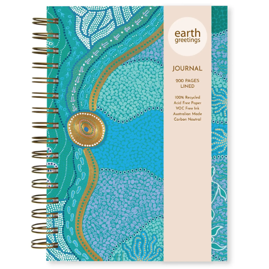 Journal with decorative cover and 'earth greetings' branding