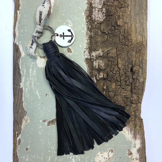 Tassel Keyring - Black Leather Anchor - 70% off ~ NOW $13.20