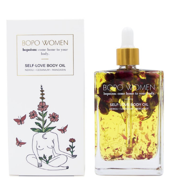 Bopo_Women_-_Self-Love_Body_Oil A nourishing blend of natural ingredients for your self-love journey. Geranium, bergamot, mandarin & neroli essential oils. Available at The Brightside Store.