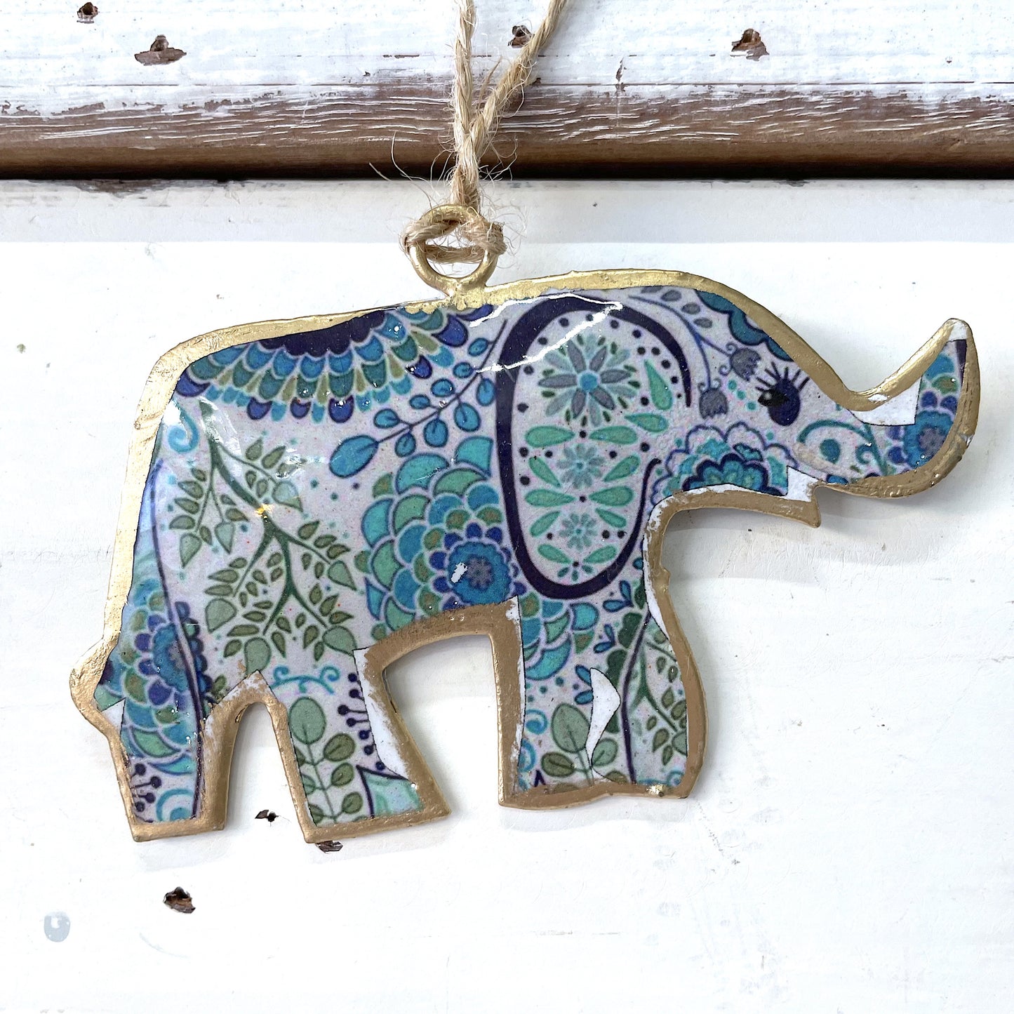 Turquoise Elephant Ornament