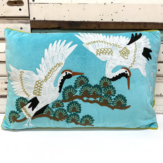Japanese Crane Aqua Cushion