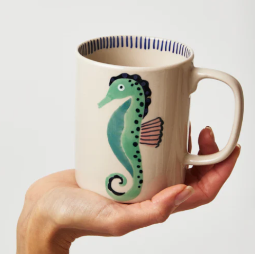JONES AND CO CERAMIC MUG WITH SEAHORSE DESIGN